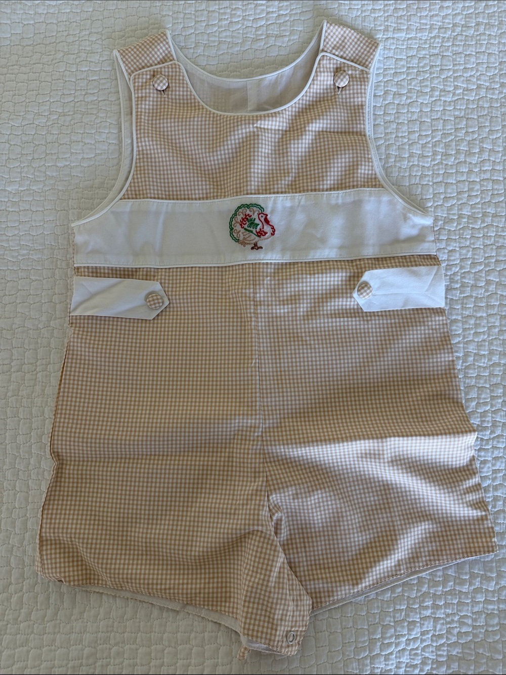 The Proper Peony Thanksgiving Turkey Gingham Embroidered Jon Jon